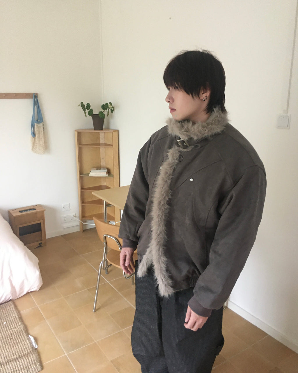 fur collar jacket (charcoal)