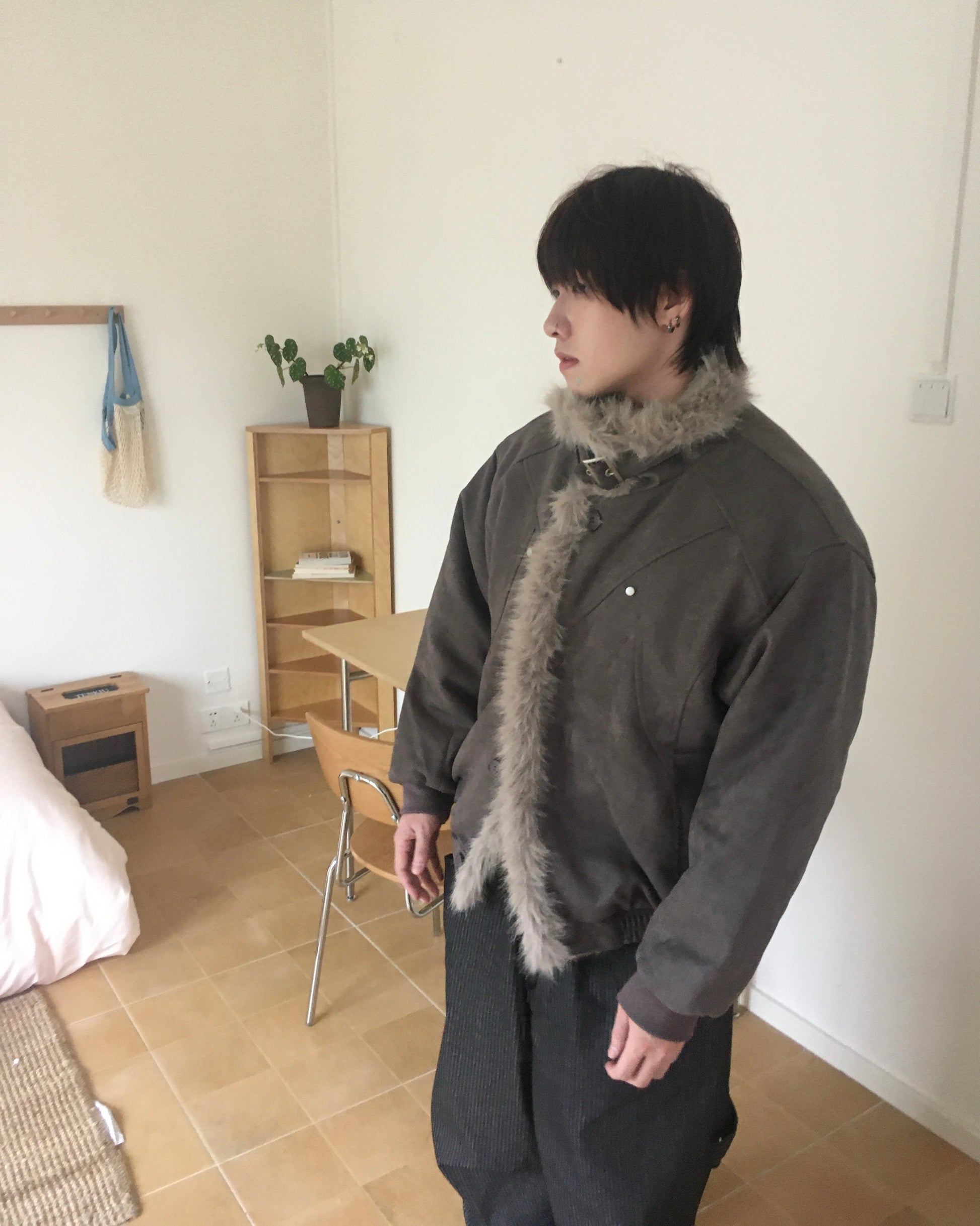 fur collar jacket (charcoal)