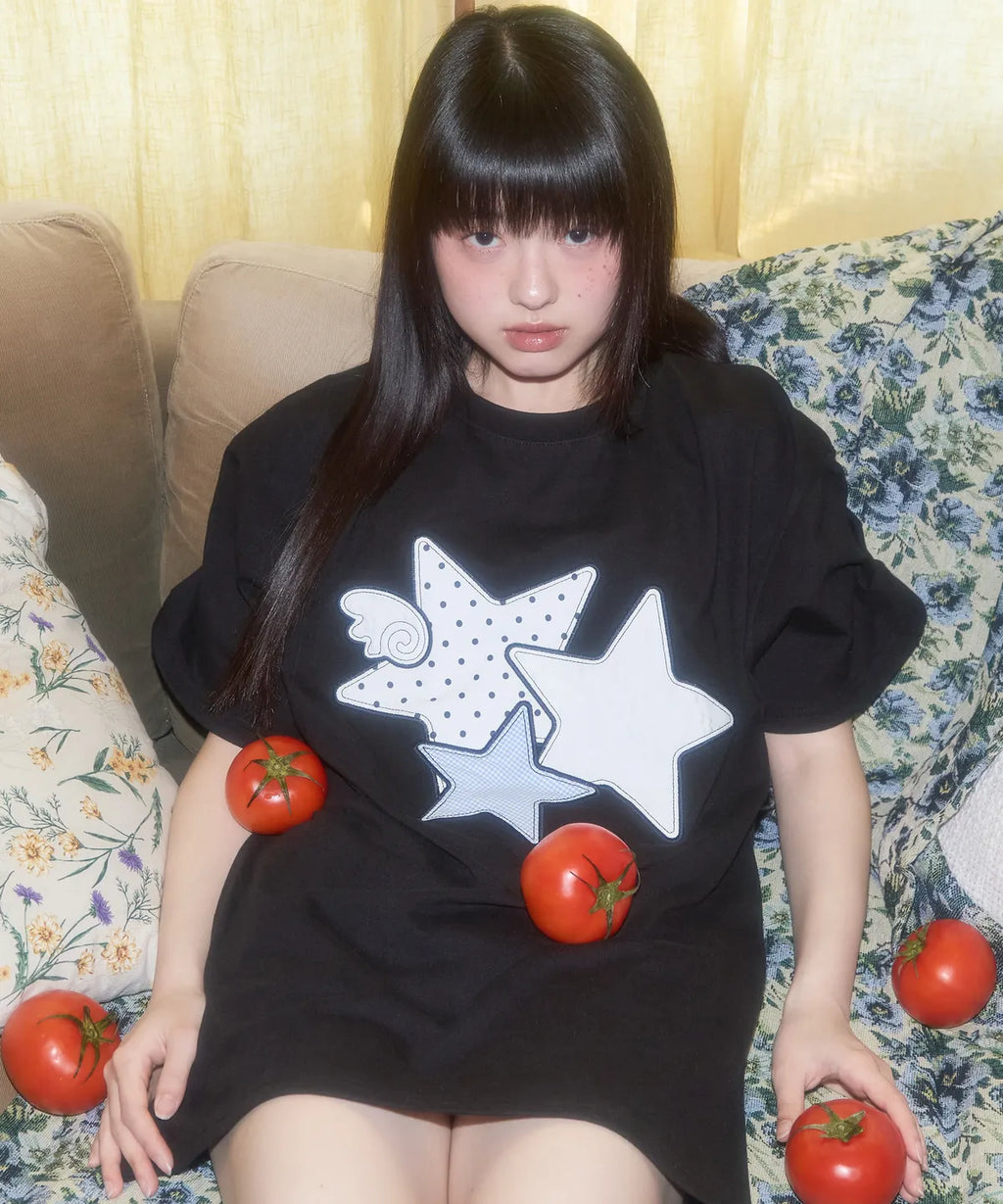 【𝘱𝘳𝘦-𝘰𝘳𝘥𝘦𝘳】FANCY CLUB MIX STAR ANGEL PATCH TEE (BLACK)