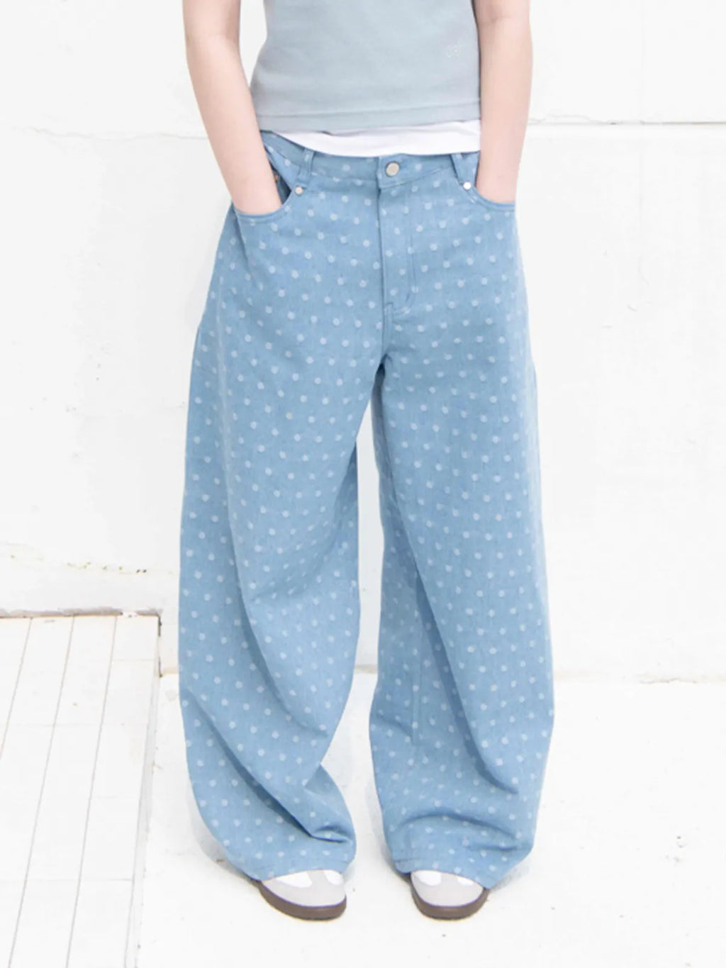 【𝘱𝘳𝘦-𝘰𝘳𝘥𝘦𝘳】OAFISH Wide dot denim pants(light blue)