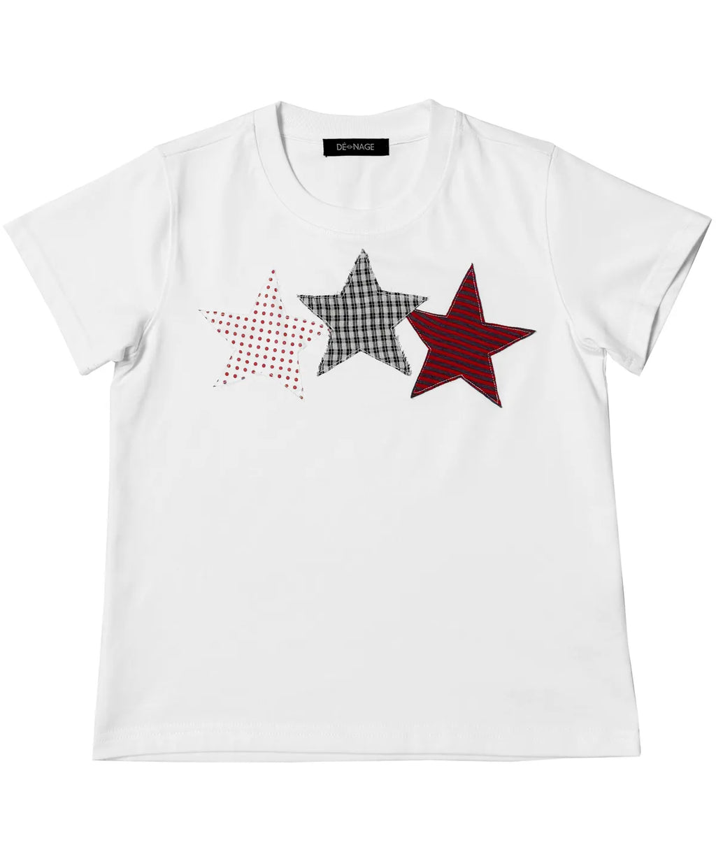 【𝘱𝘳𝘦-𝘰𝘳𝘥𝘦𝘳】DENAGE Vintage Three Star Patch Logo Crop Tee White 0388