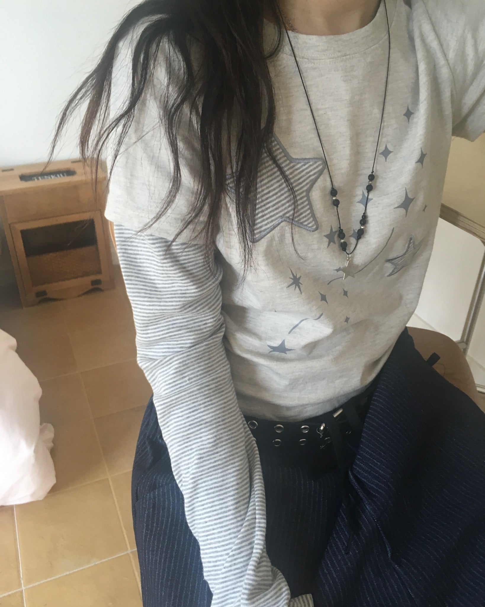 (★BEST) star stripe layered tee (oatmeal)