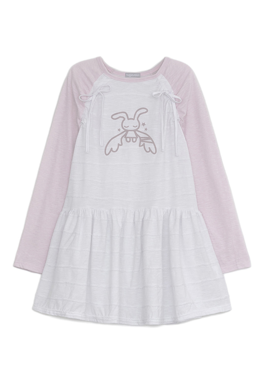 HUGYOURSKIN ANGEL PATCH RAGLAN DRESS (WHITE PINK)