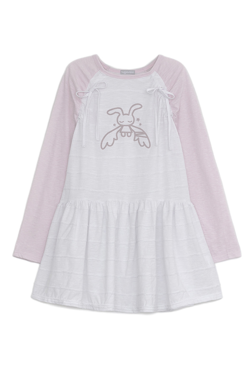 HUGYOURSKIN ANGEL PATCH RAGLAN DRESS (WHITE PINK)