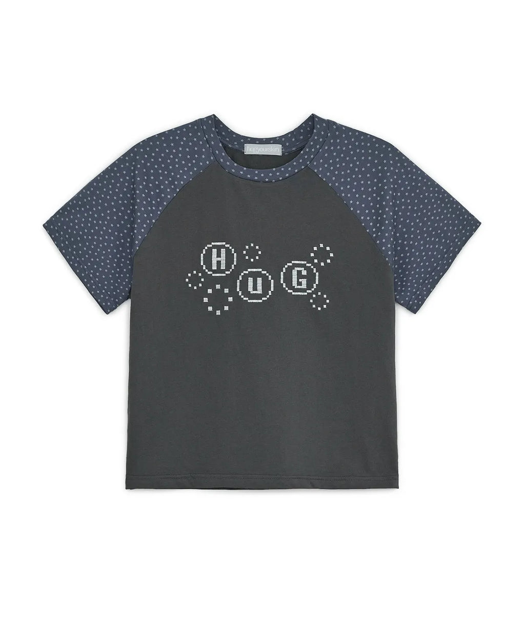 HUGYOURSKIN PIXEL RAGLAN TEE (CHARCOAL)