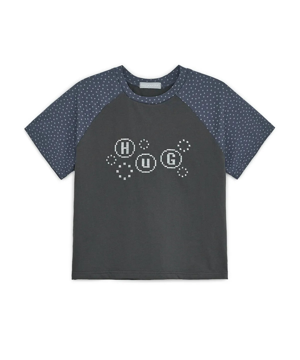 HUGYOURSKIN PIXEL RAGLAN TEE (CHARCOAL)