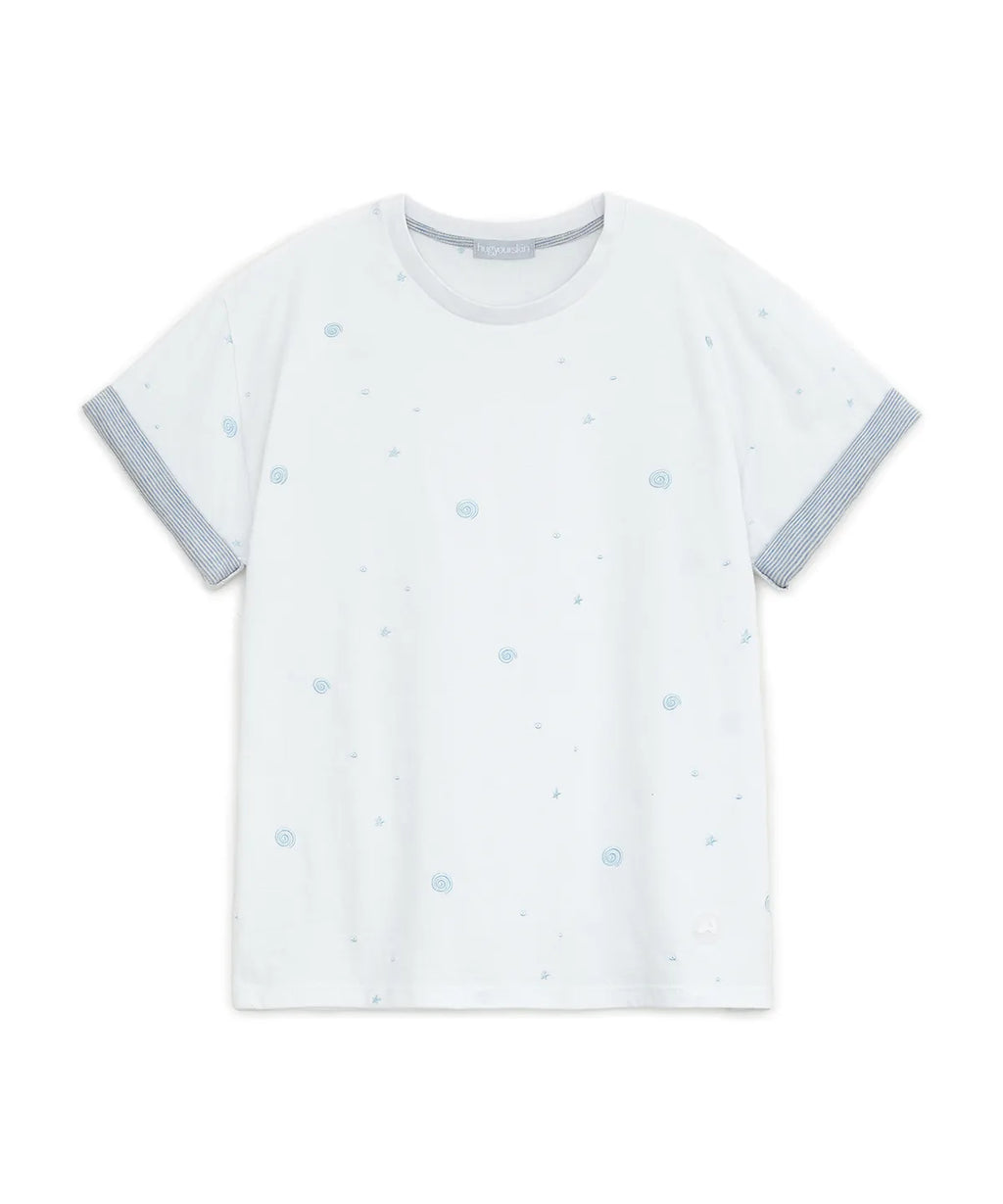 HUGYOURSKIN EMBO ROLL-UP TEE (WHITE)