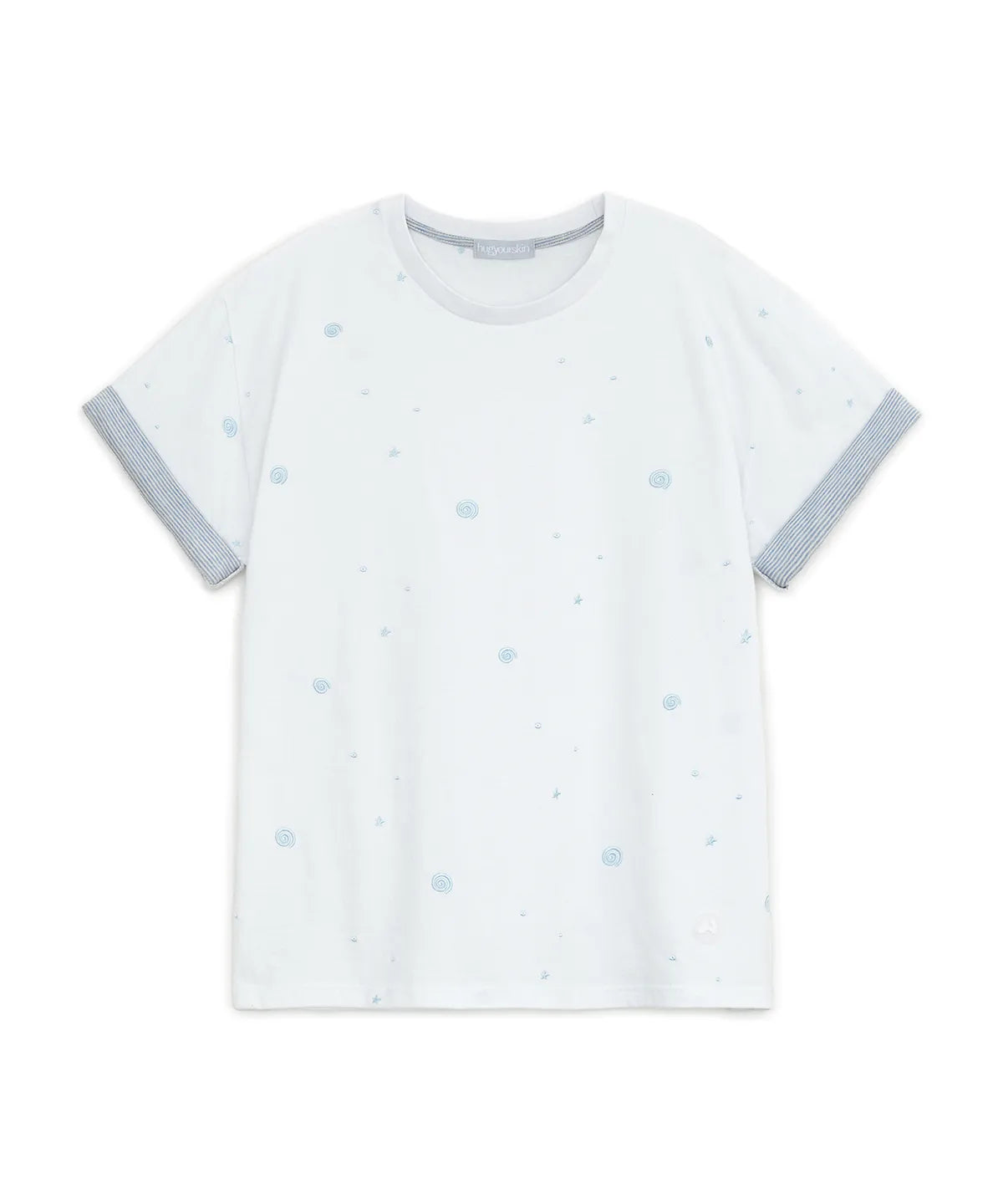 HUGYOURSKIN EMBO ROLL-UP TEE (WHITE)