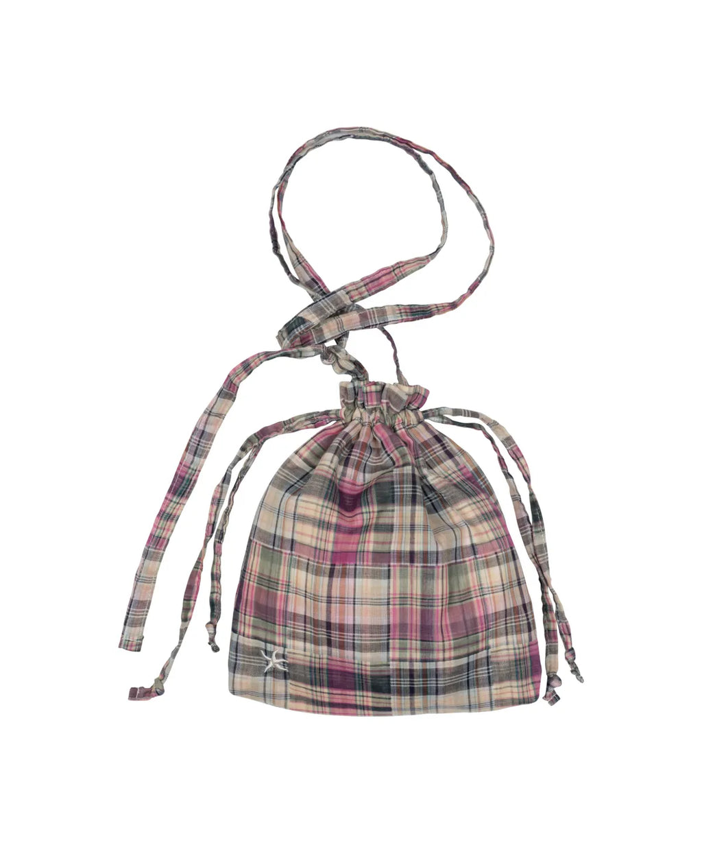 TCM vintage check pouch bag (purple)