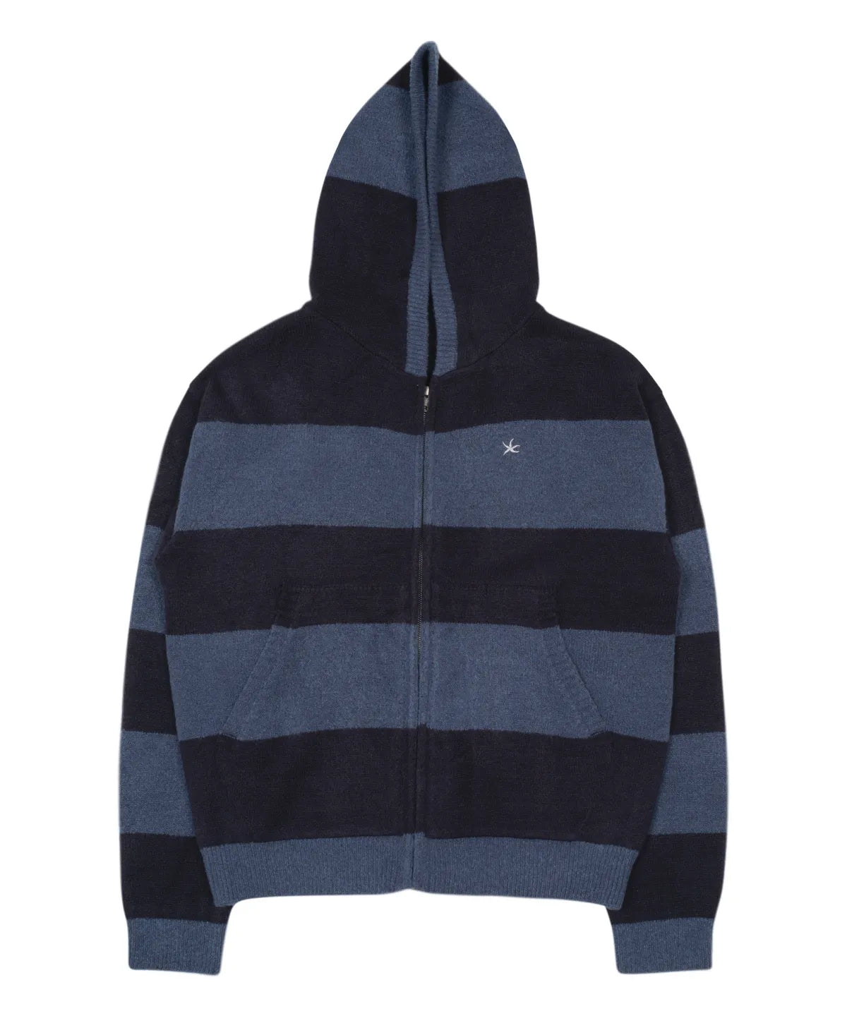 TCM stripe knit hooded zip-up (navy/black)