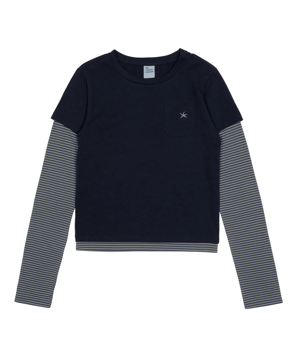 TCM stripe layered long sleeve (navy)