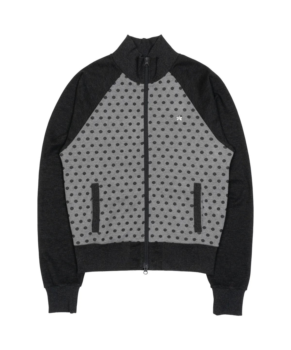 TCM dot raglan zip-up (charcoal/black)