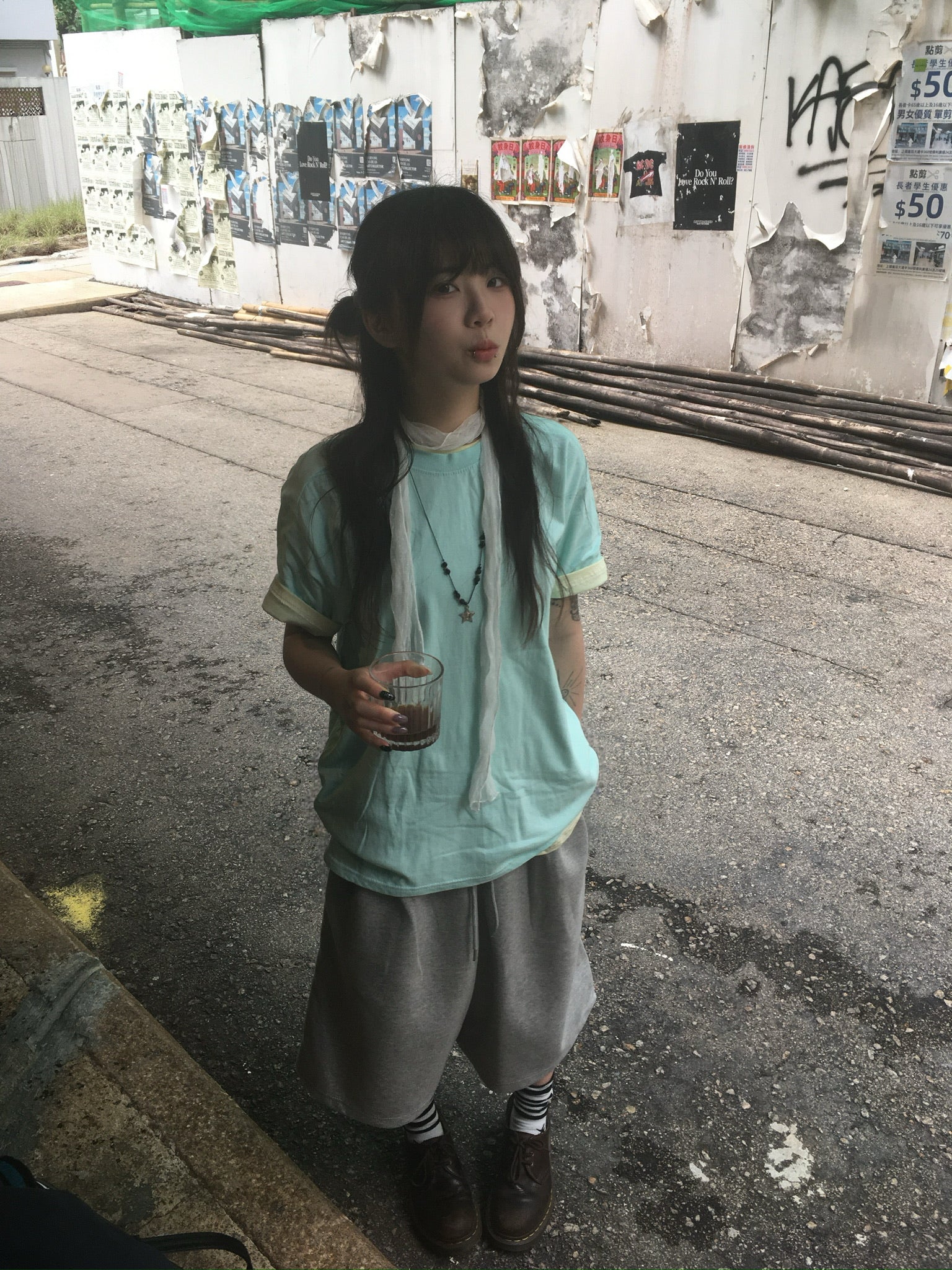 (★1+1) layered crop tee (mint+lemon)