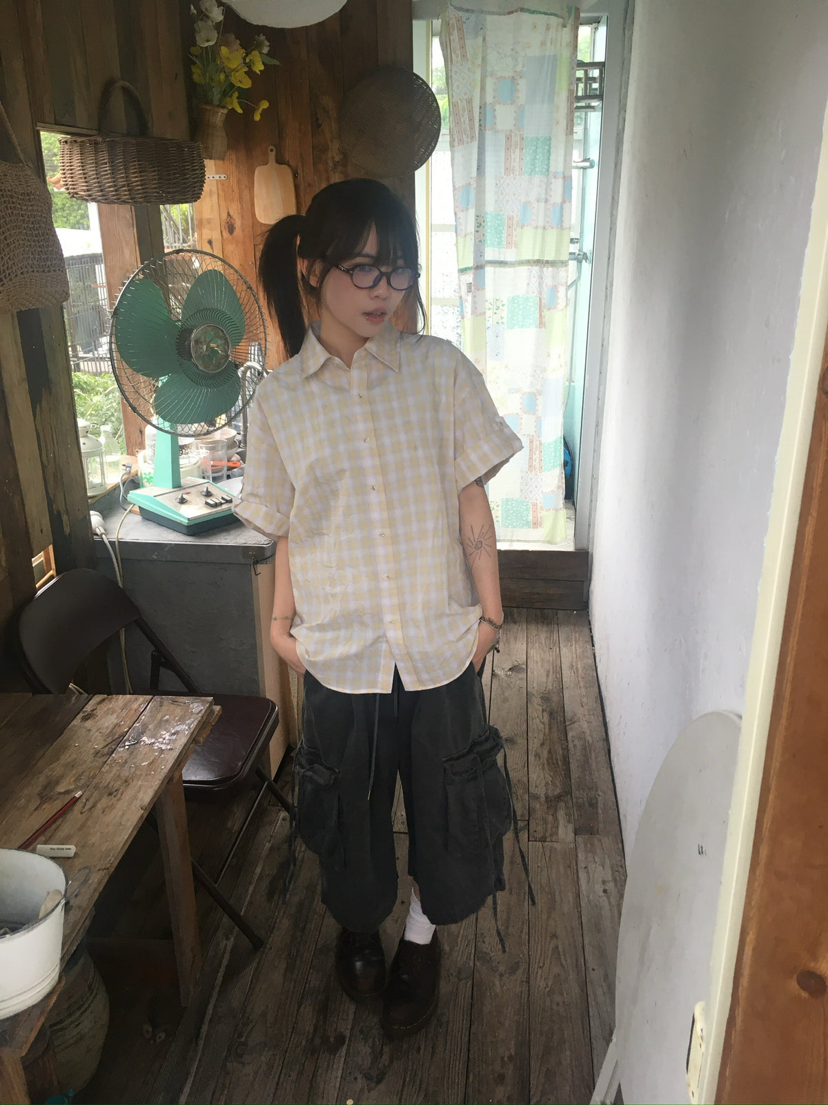 drawstring half cargo pants (charcoal)