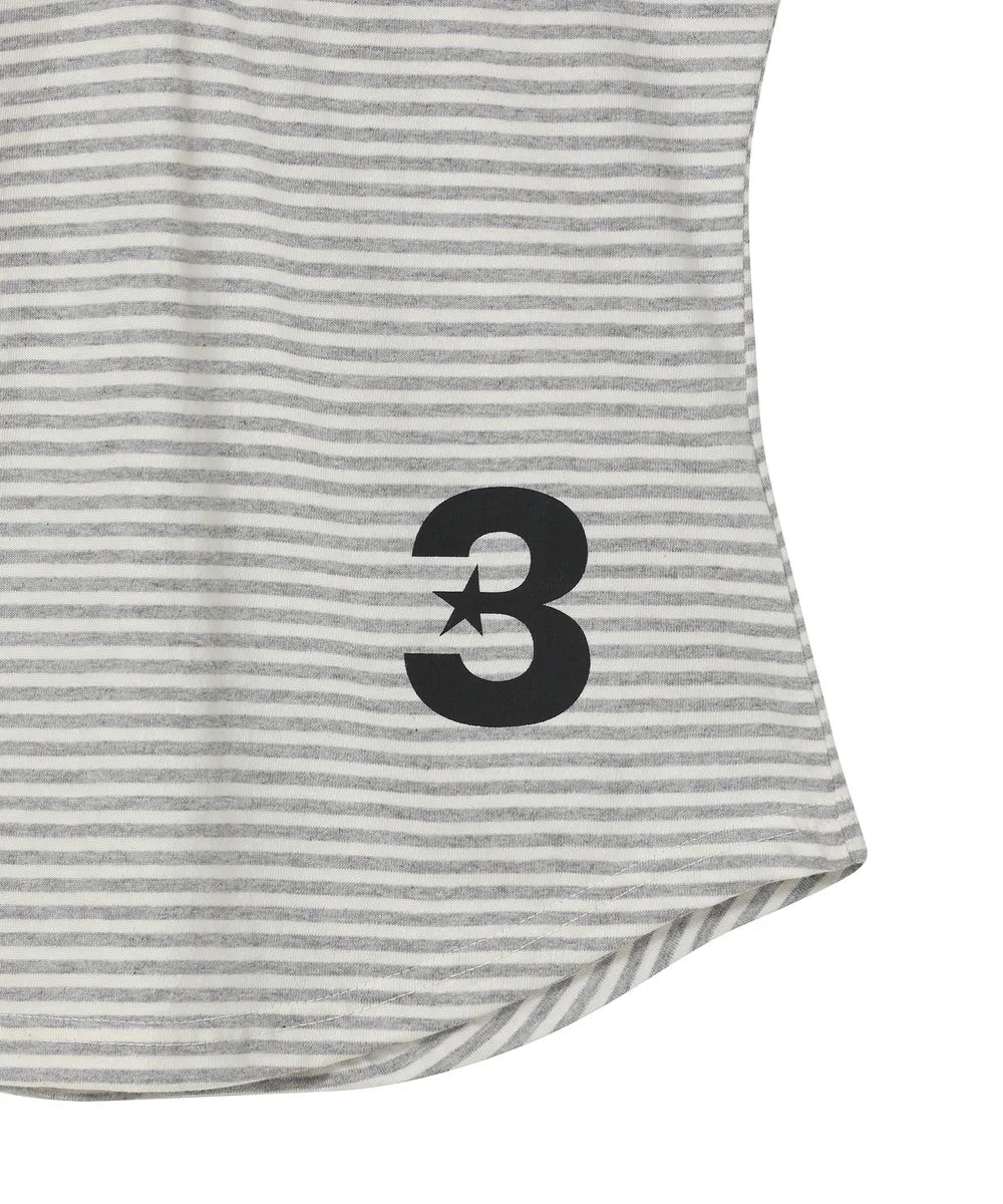 BAUF 3 BUTTON ANGEL SLIM FIT T-SHIRT (STRIPE GREY)