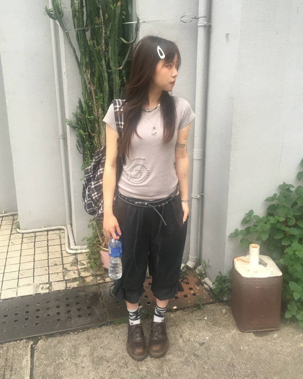 ruffle banding half pants (black)