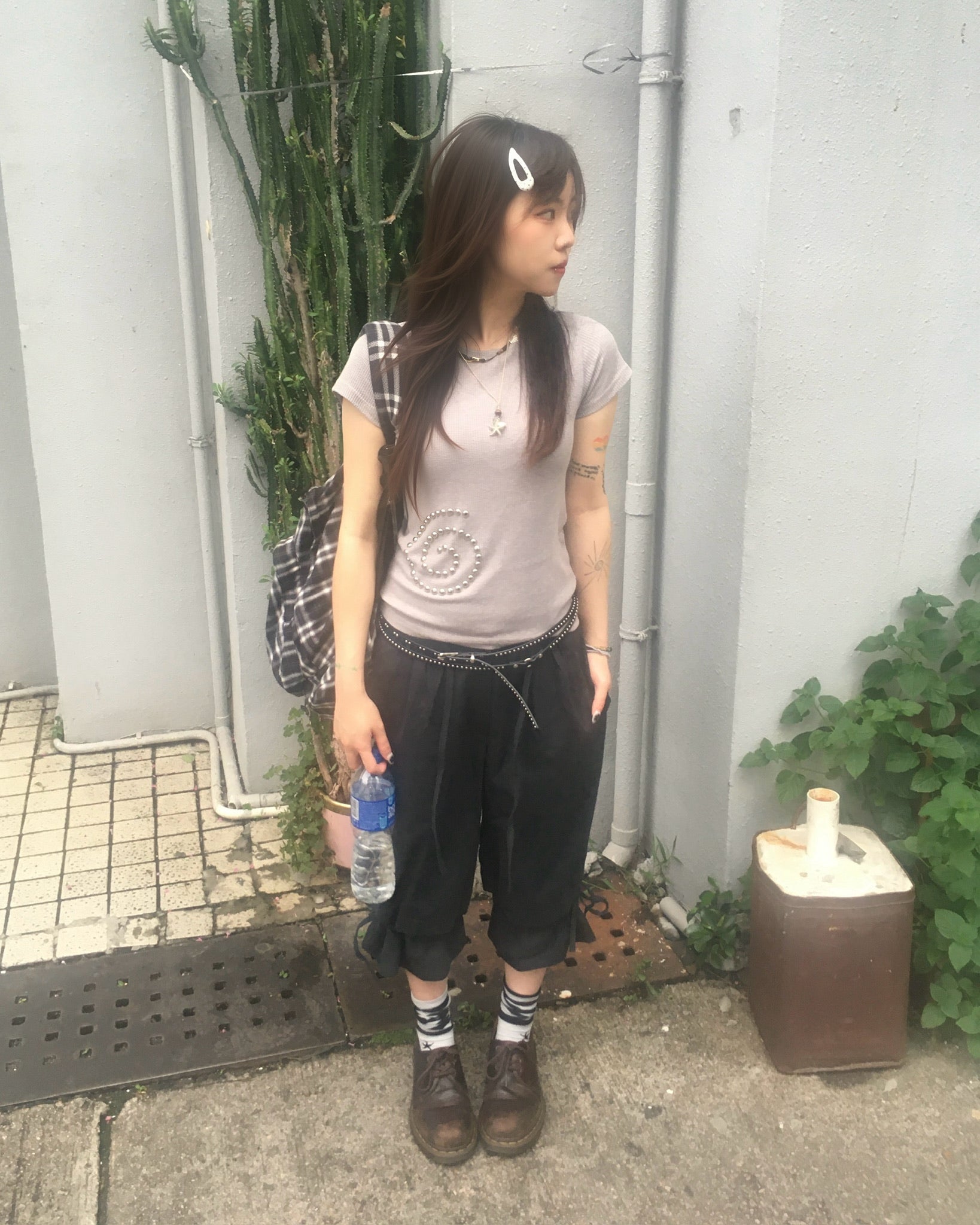 ruffle banding half pants (black)