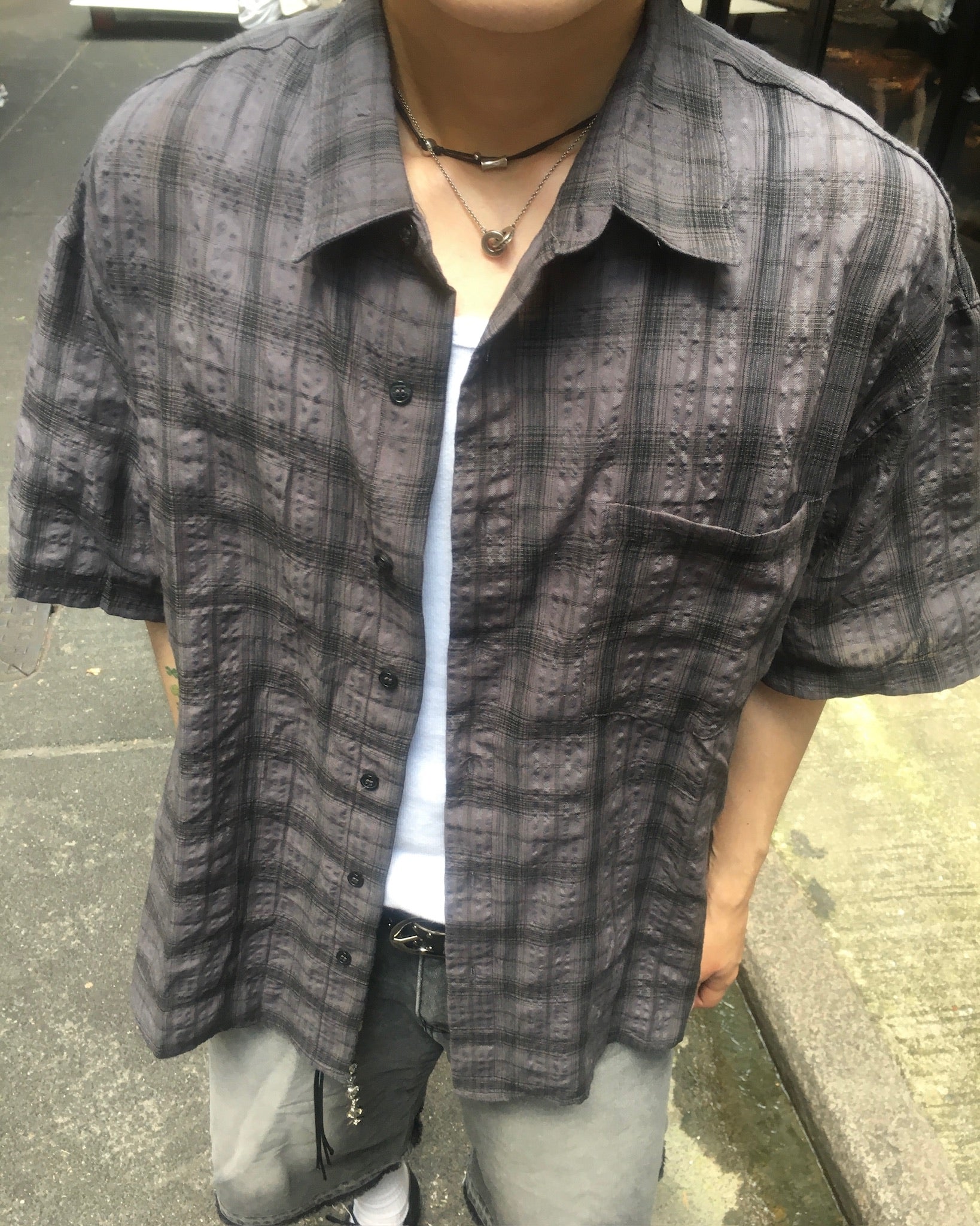 matron wrinkle checked shirt (charcoal)