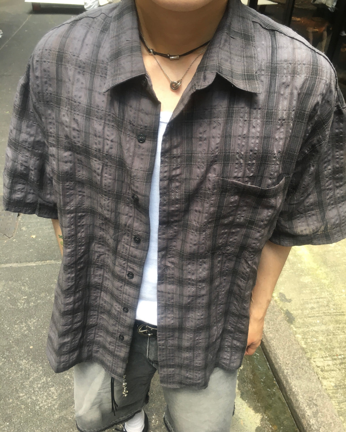 matron wrinkle checked shirt (charcoal)