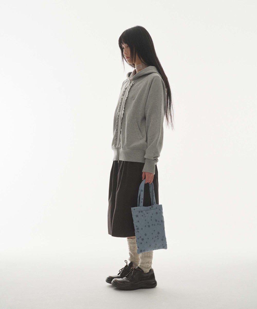 ✪【𝘱𝘳𝘦-𝘰𝘳𝘥𝘦𝘳】coyseio ruffle lace hood zip-up melange (grey)