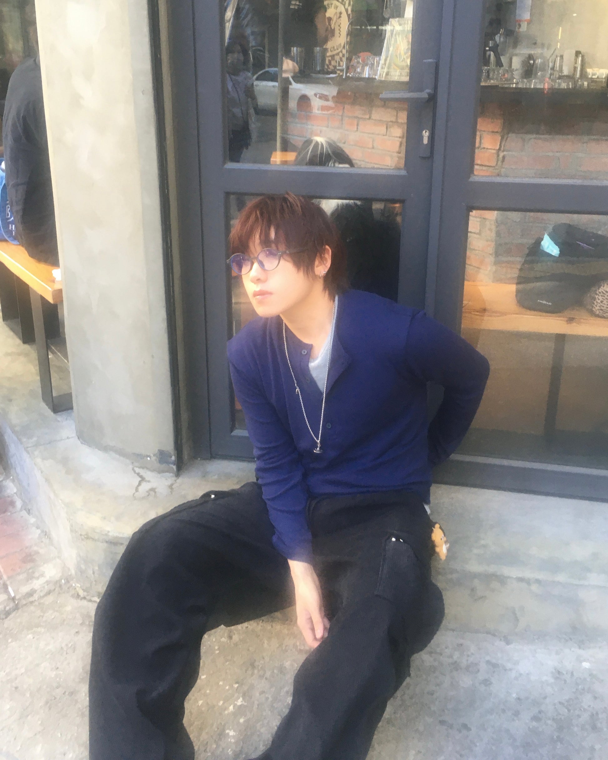 waffle henly neck shirt (navy)