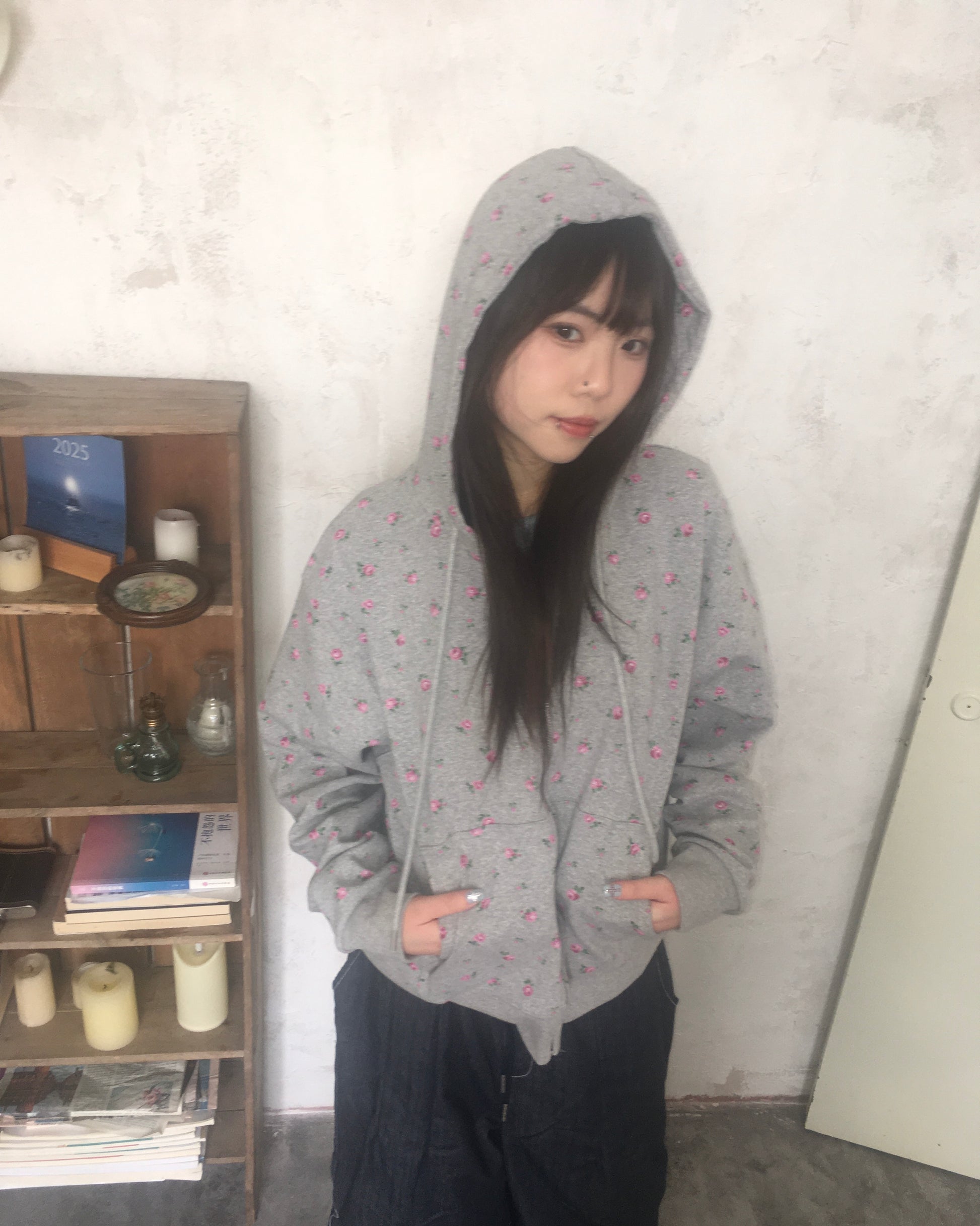 flower zip-up hoodie