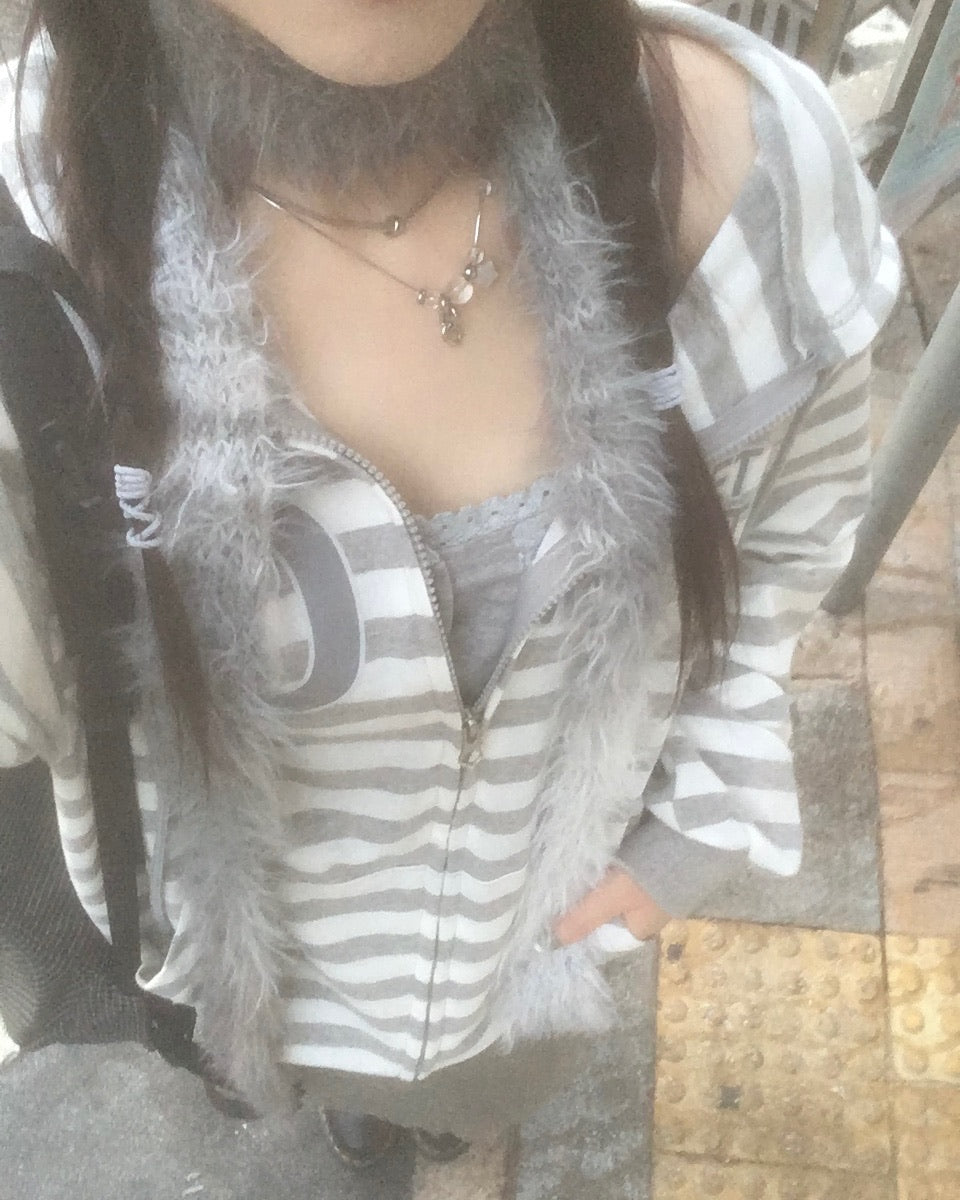 20 striped zip-up hoodie (grey)