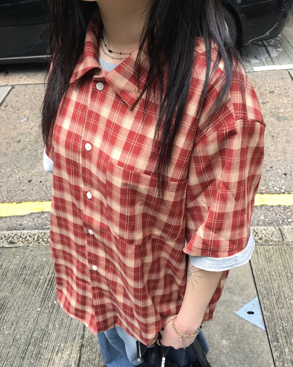 london crop checked shirt (red)