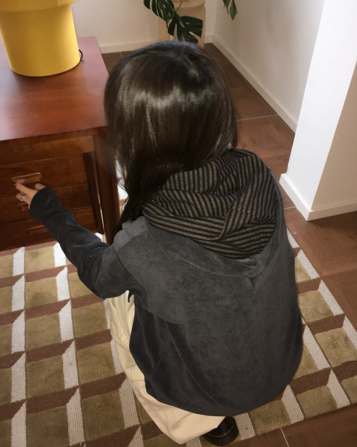 striped hooded scarf (brown)