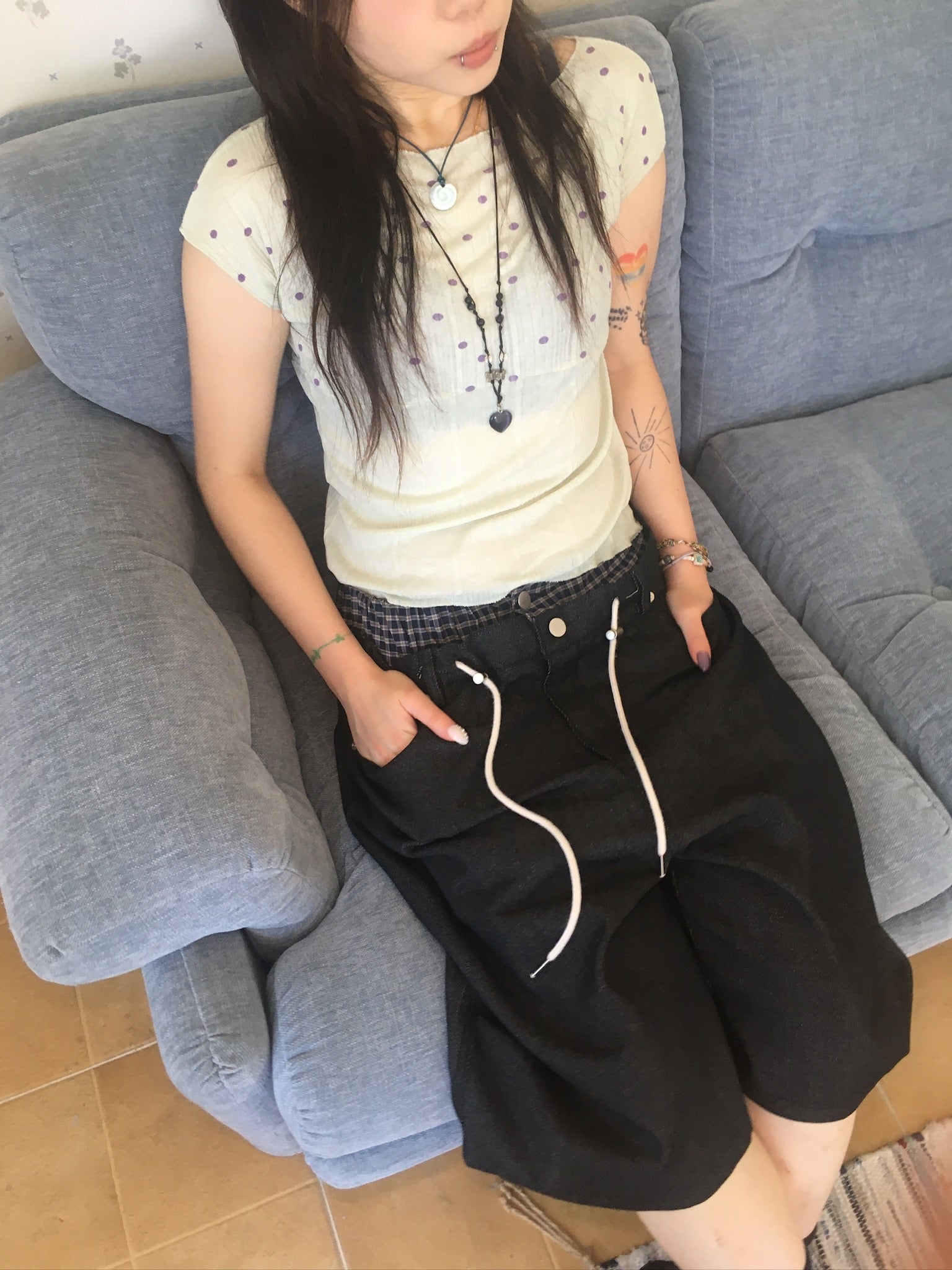 trunk layered half pants (black)