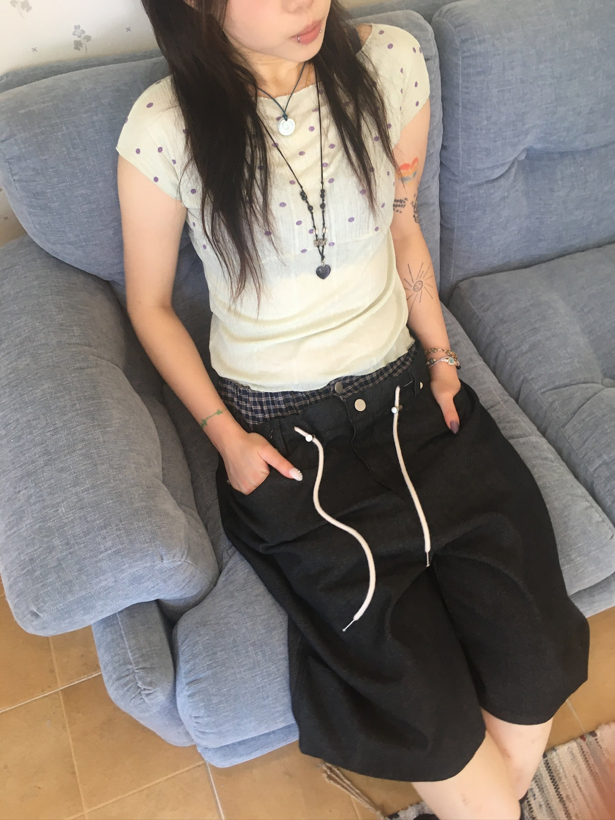 (★best) trunk layered half pants (black)