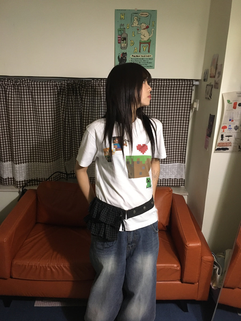 (in stock) rilly checked belt bag (black)