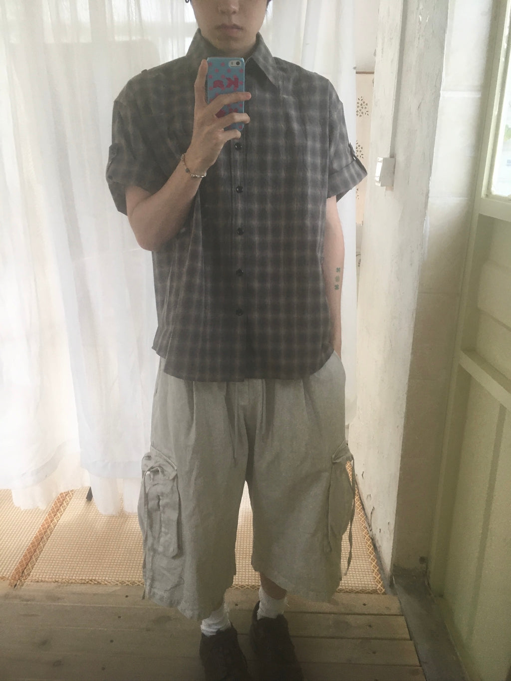 drawstring half cargo pants (beige)