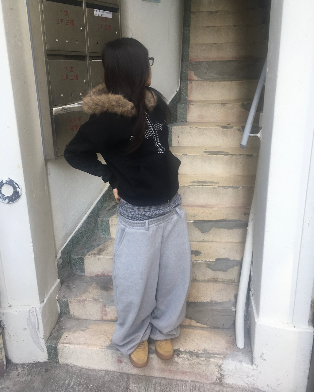 cross crop fur jacket (black)