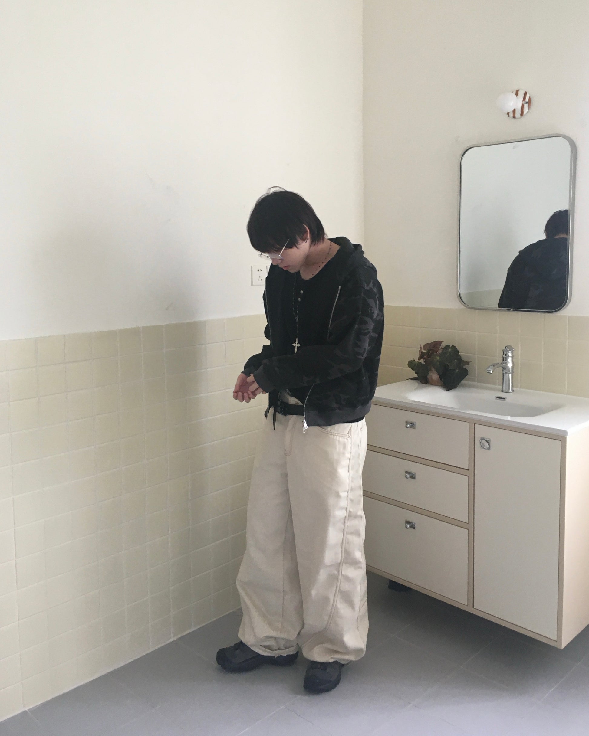 stitch pocket pants (cream)