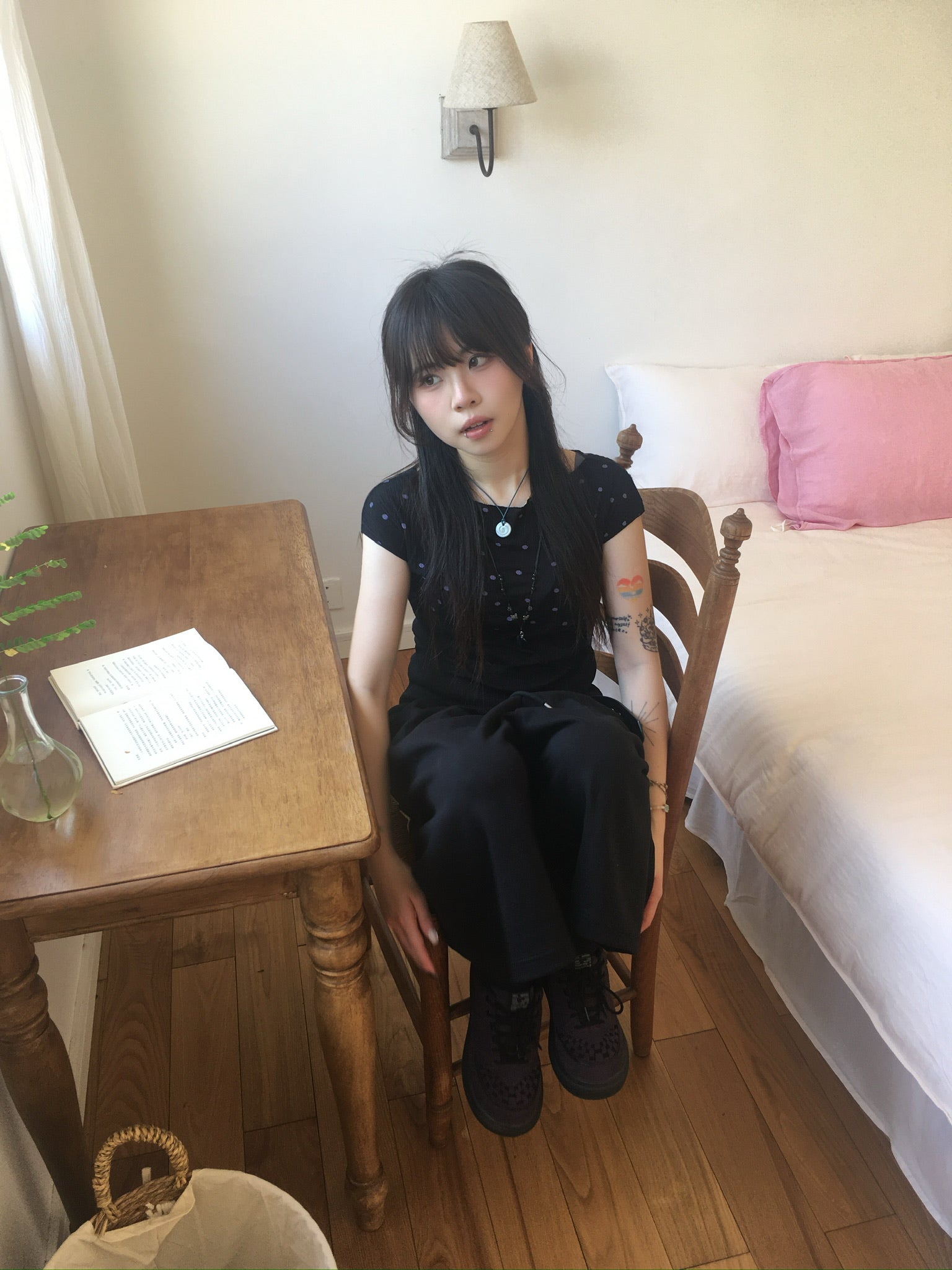 ribbed dot top (black)