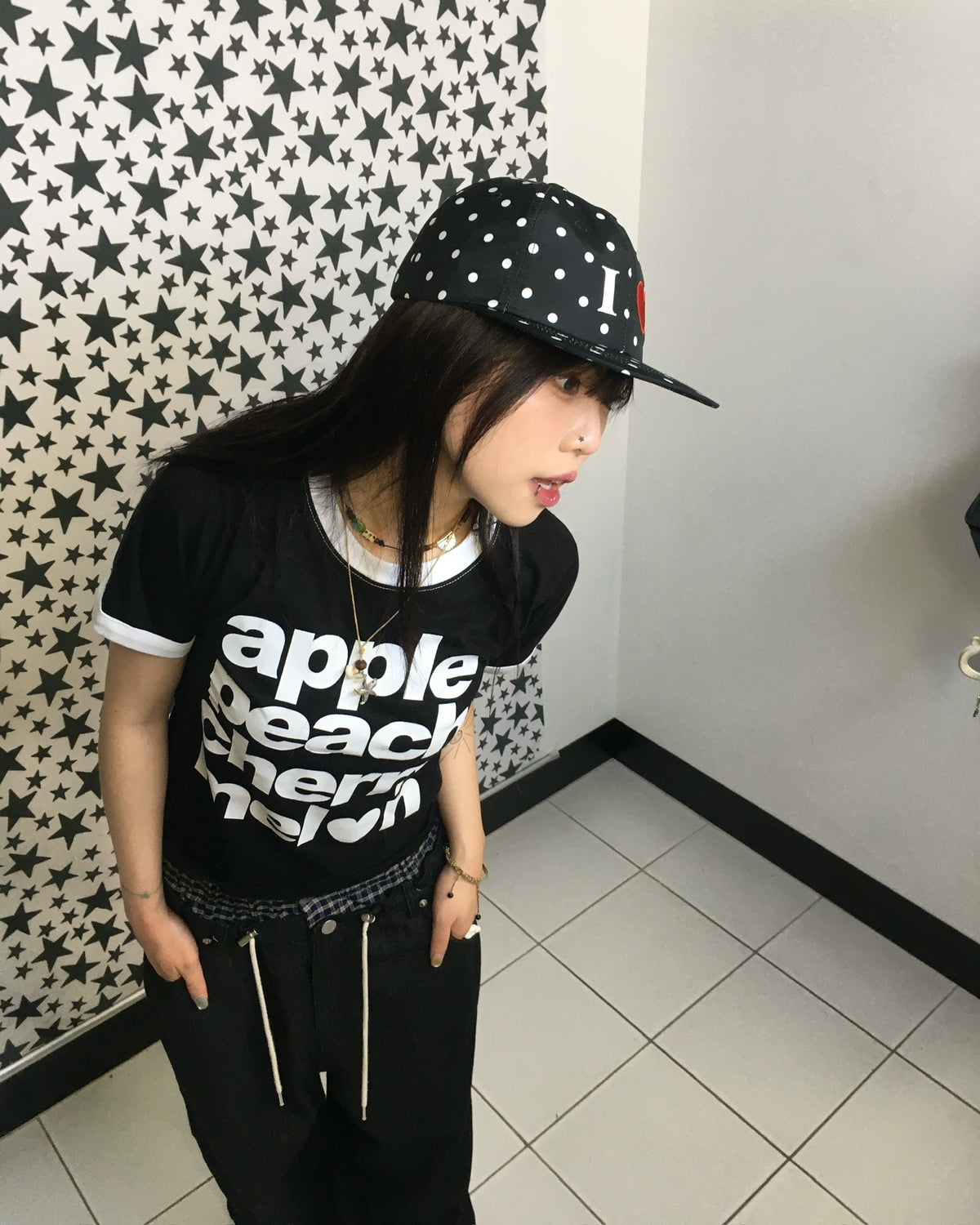 heart dot cap (black)
