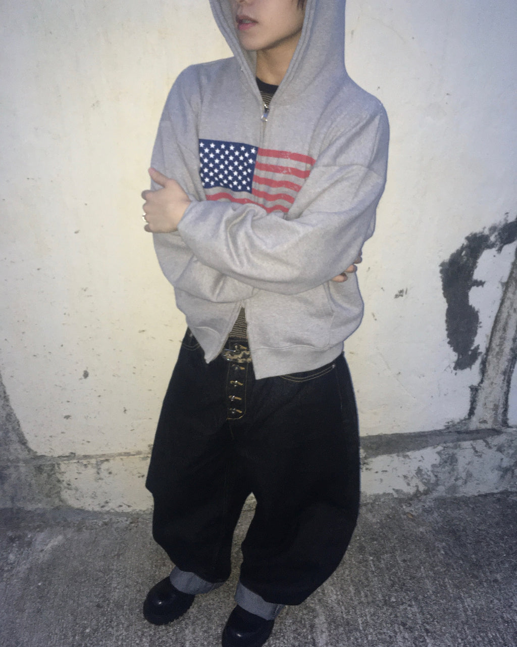USA crop zip-up hoodie (grey)