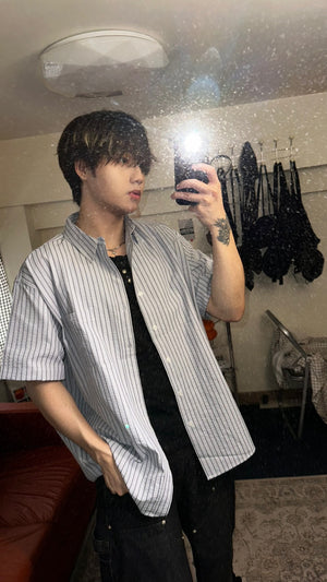 (in shock) flax striped line shirt (sky blue)