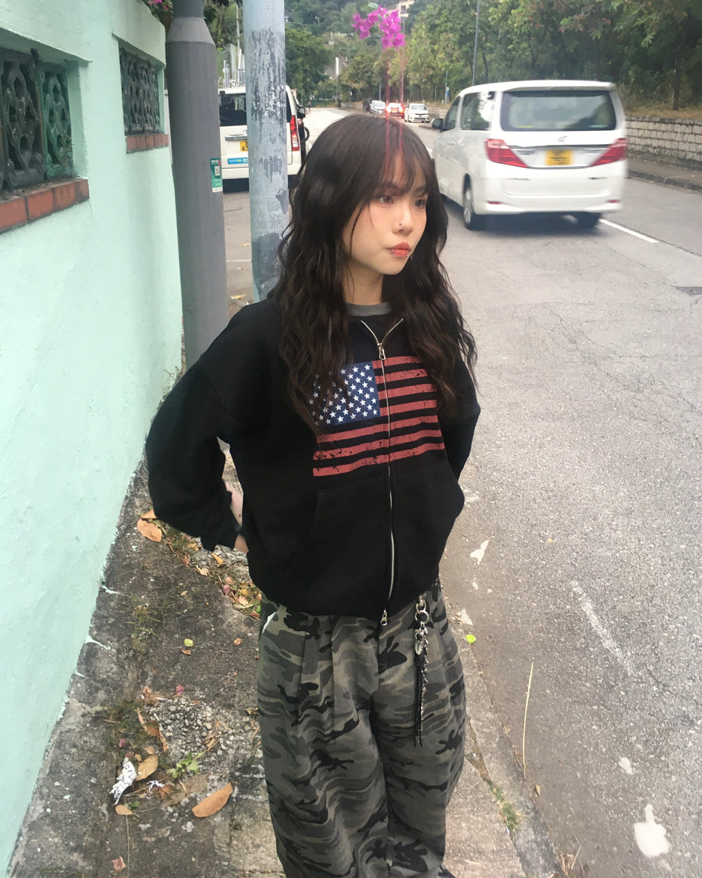 USA crop zip-up hoodie (black)