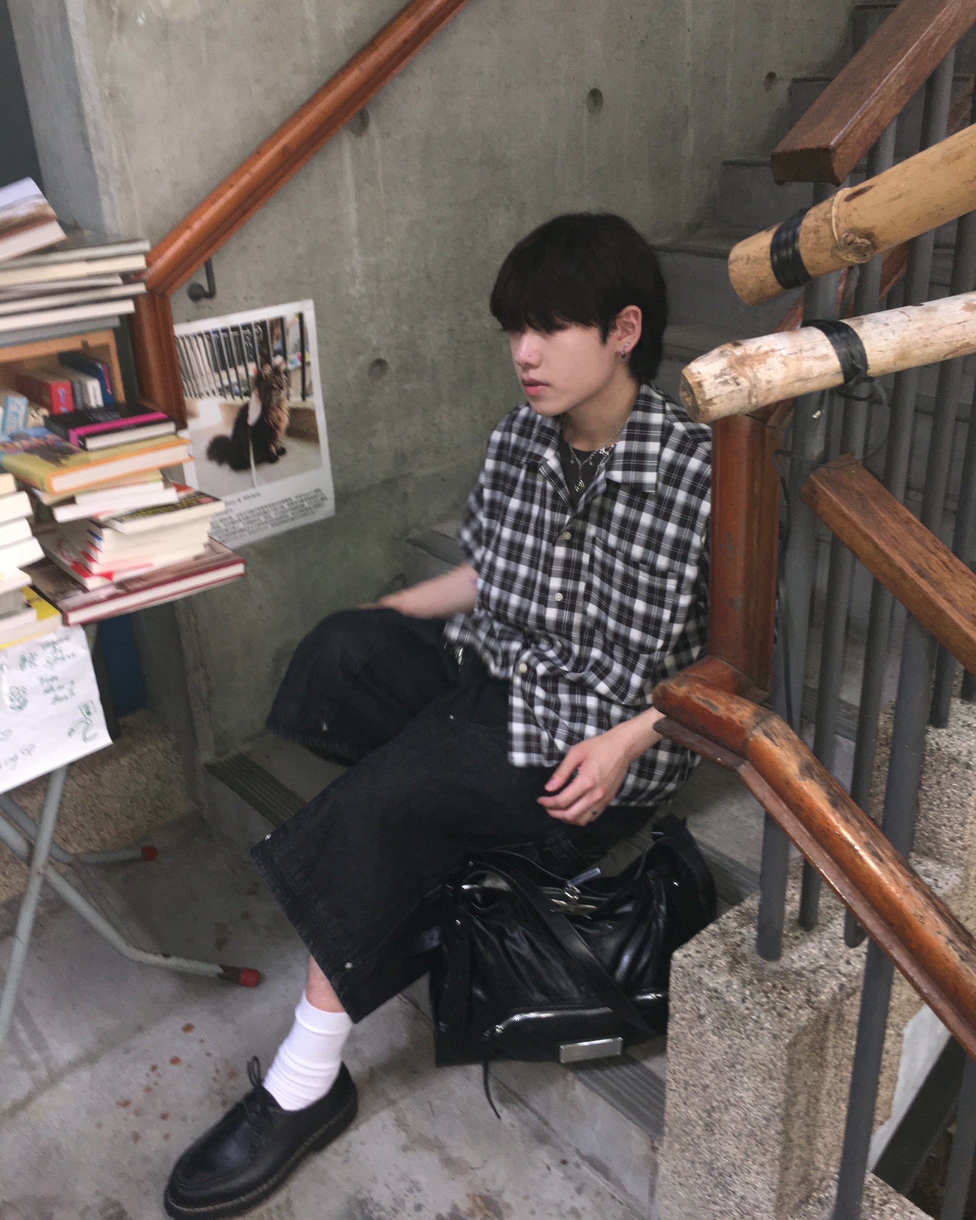 london crop checked shirt (black)