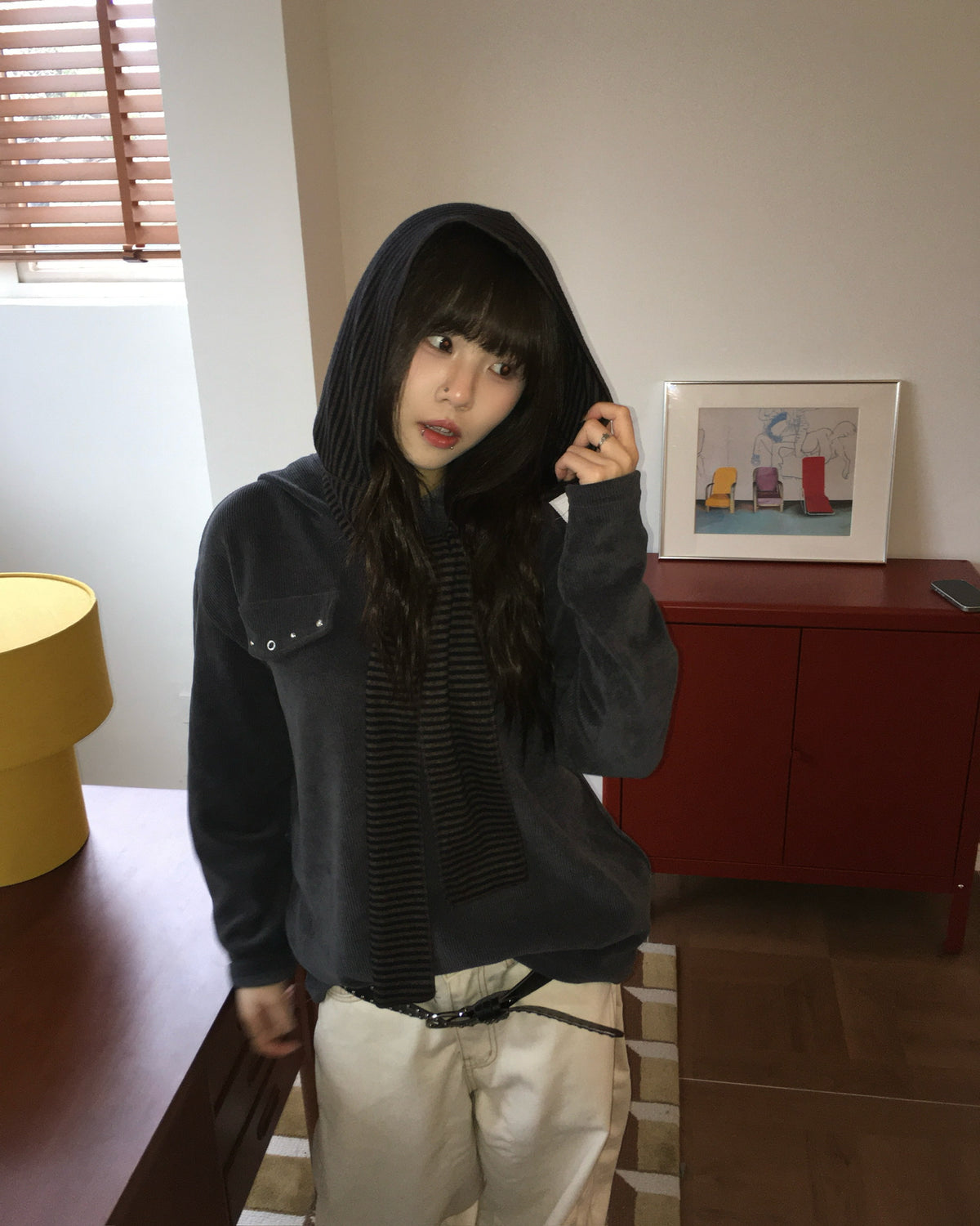 striped hooded scarf (brown)