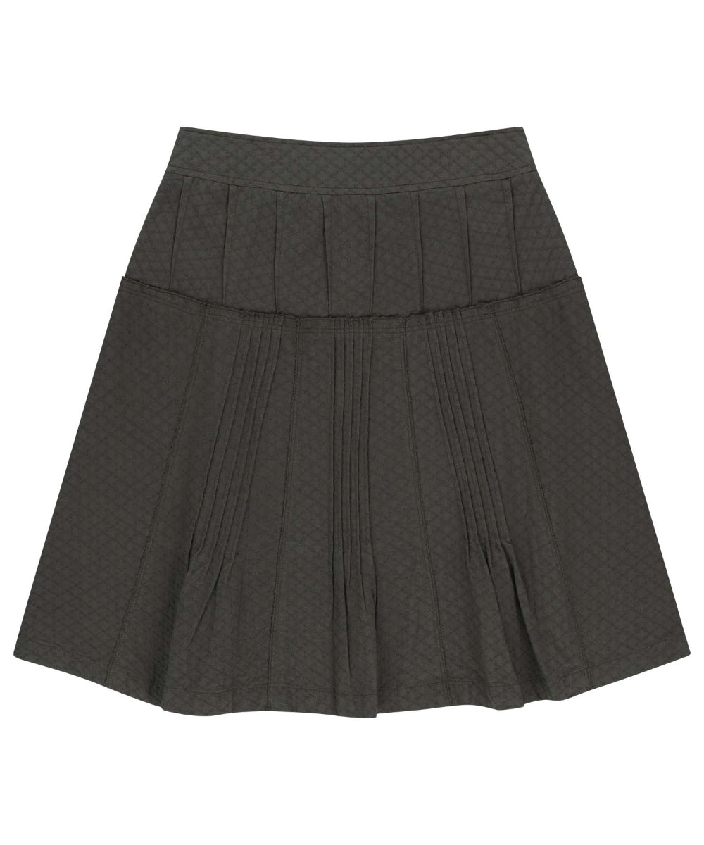 ✪【𝘱𝘳𝘦-𝘰𝘳𝘥𝘦𝘳】coyseio flower pintuck skirt (charcoal)