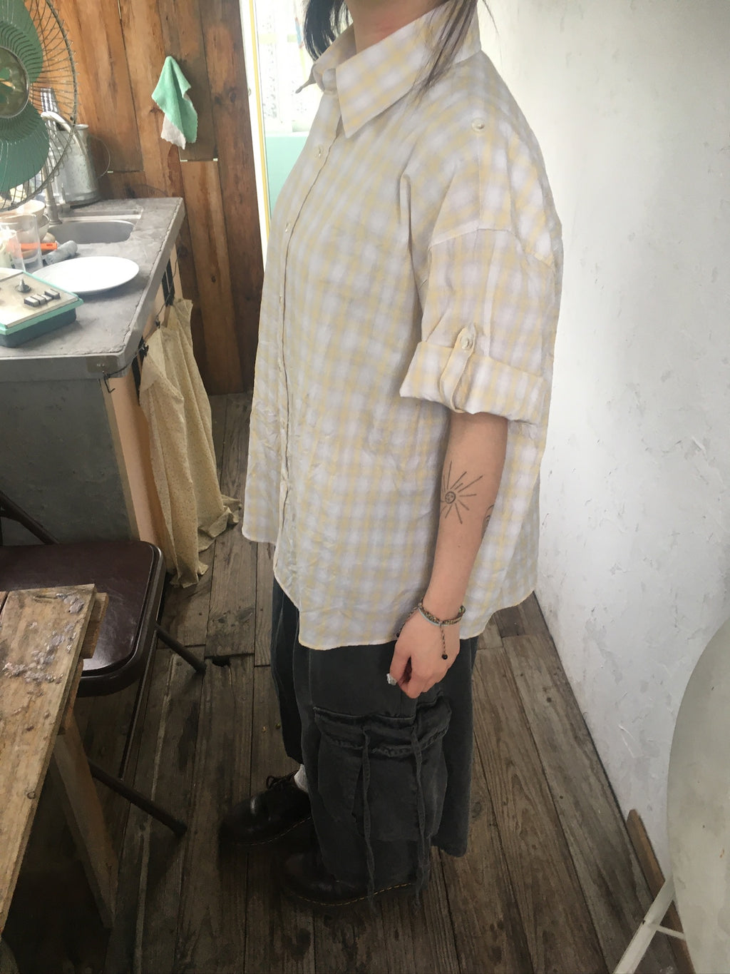 check linen shirt (yellow)