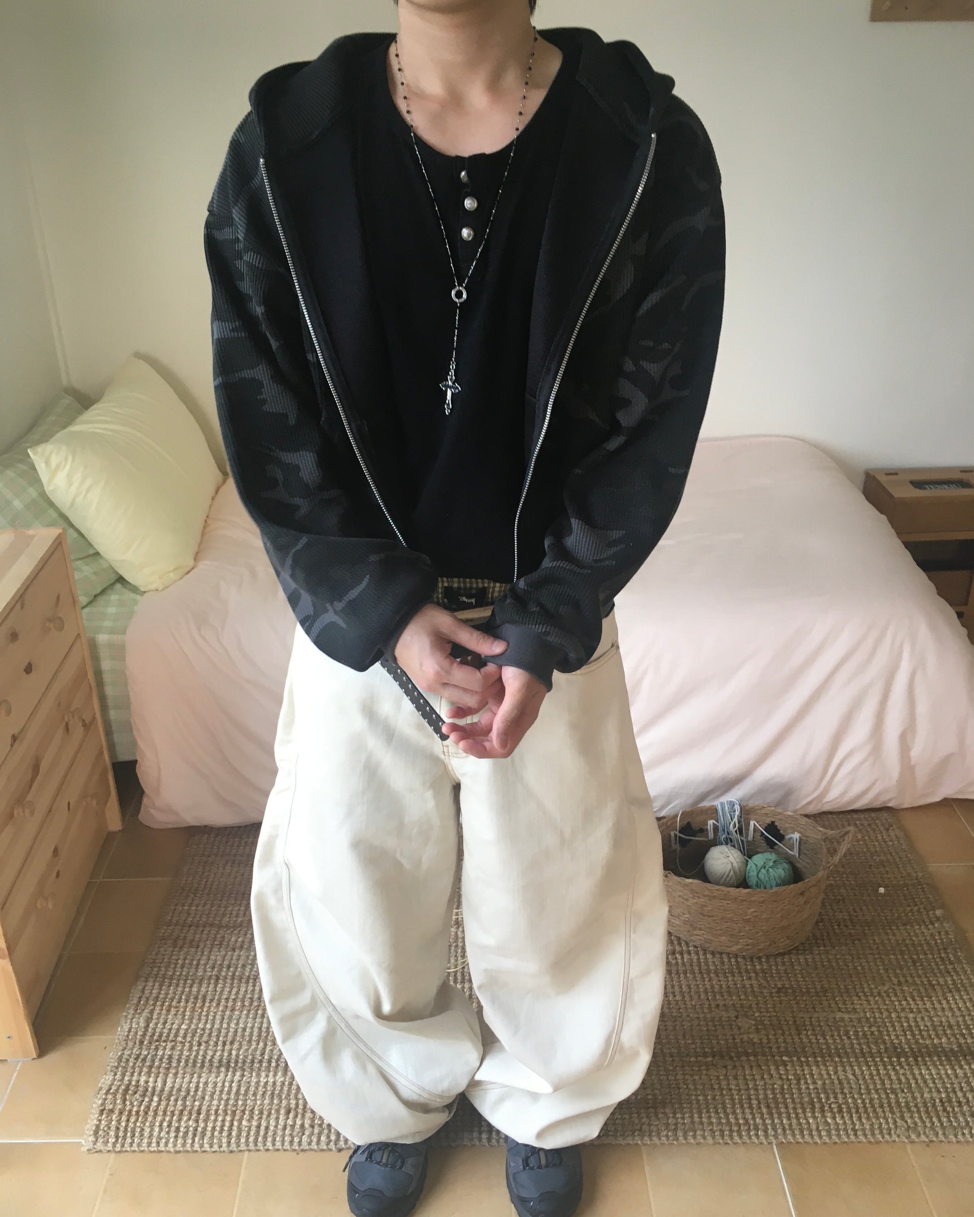 stitch pocket pants (cream)