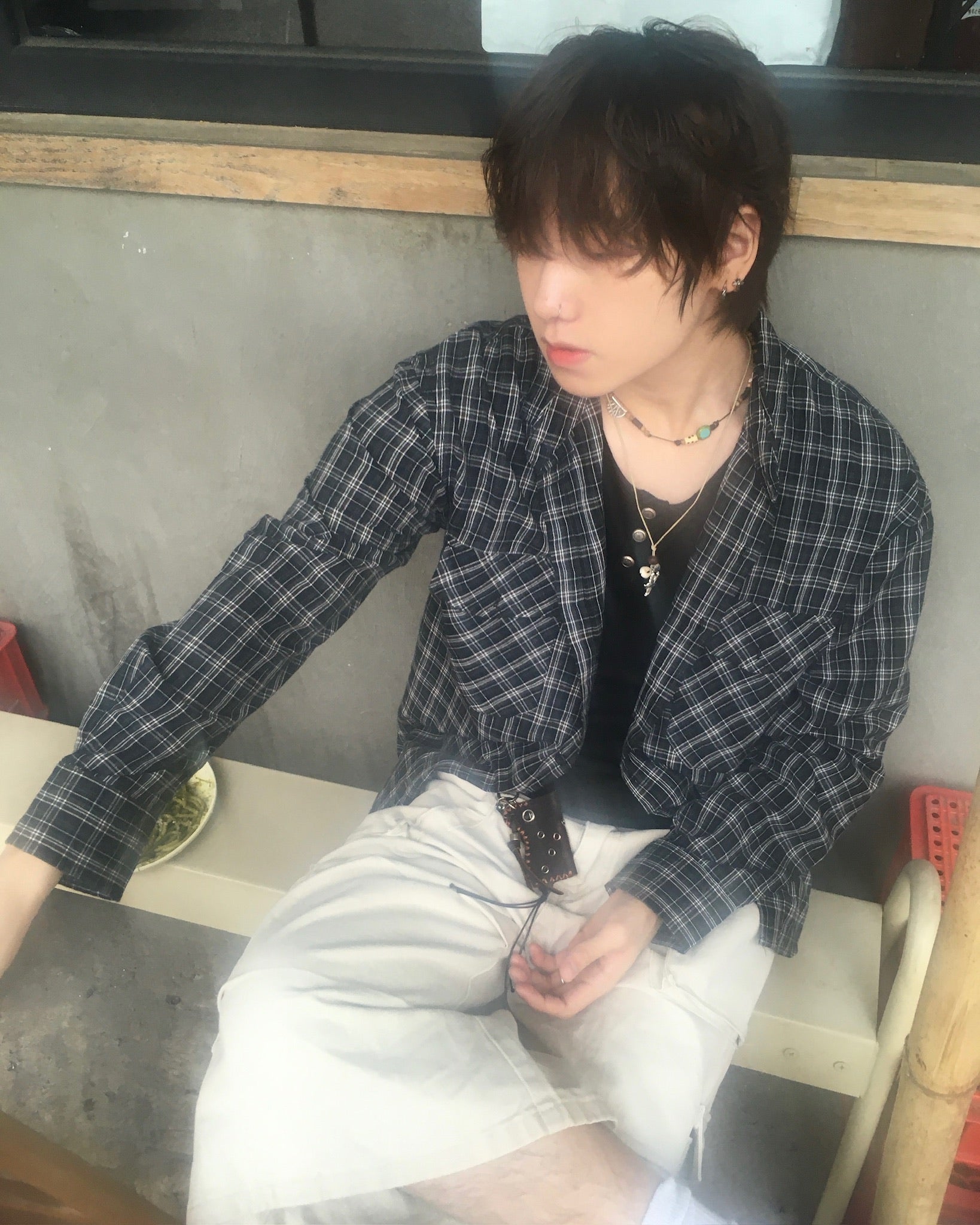 double pocket checked shirt (black)