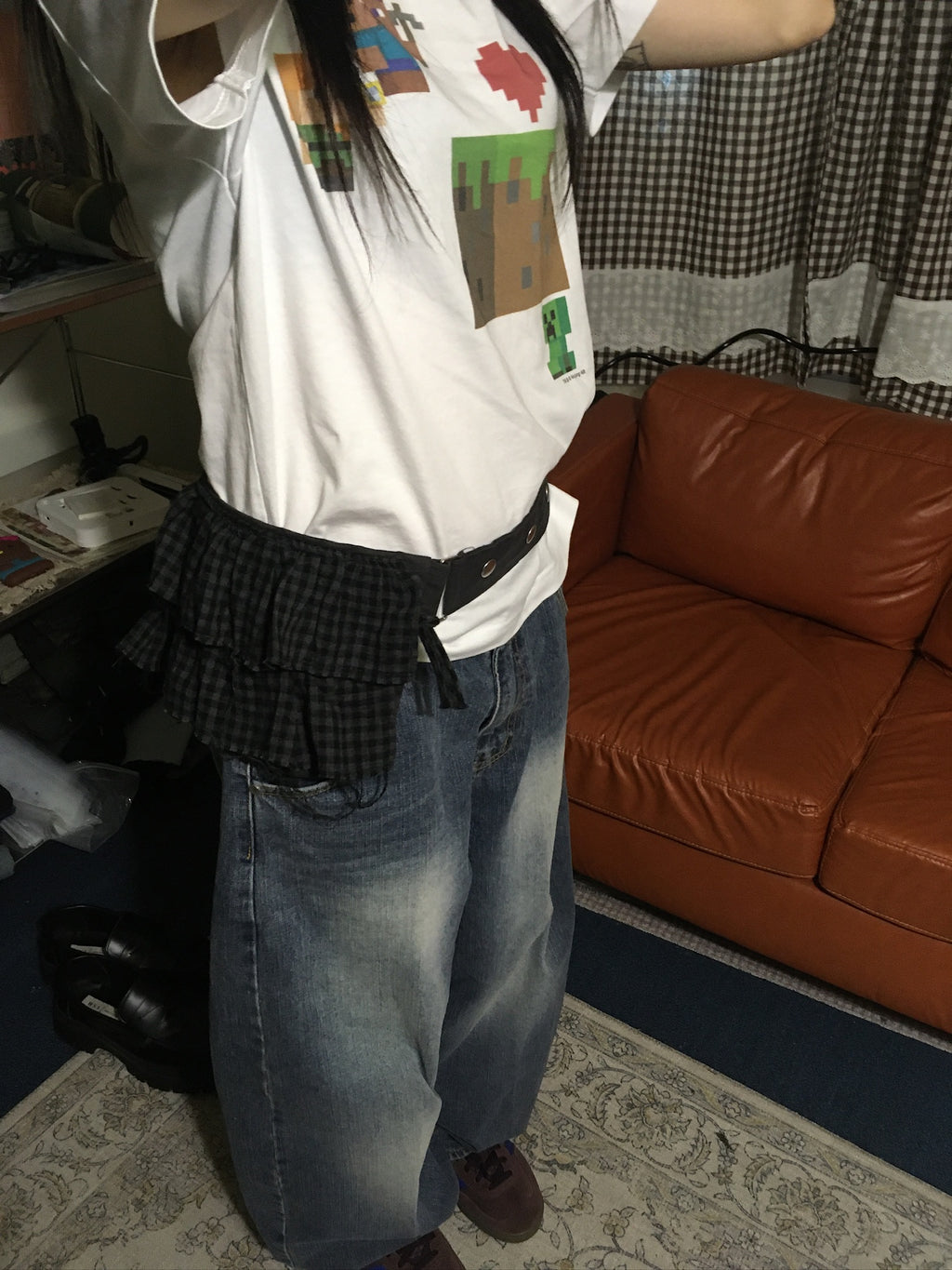 (in stock) rilly checked belt bag (black)