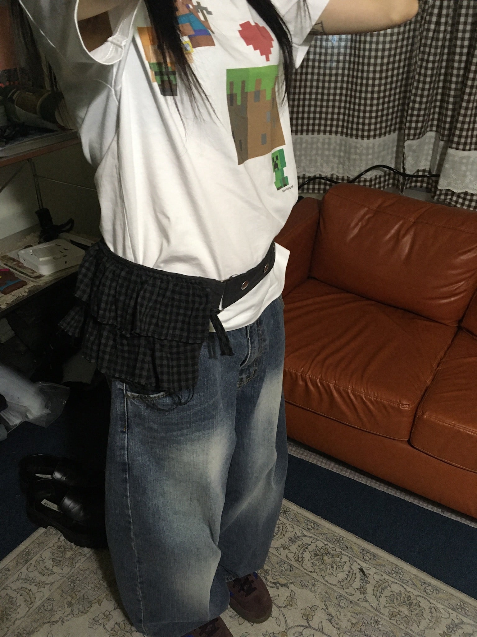 (in stock) rilly checked belt bag (black)