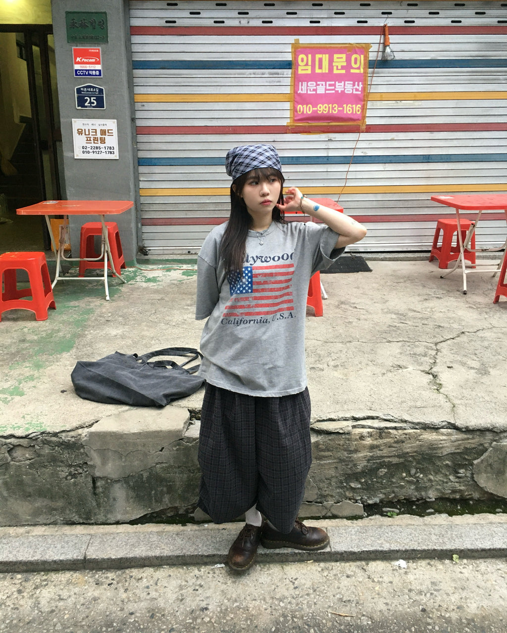 pie checked half pants (black) (women wear)
