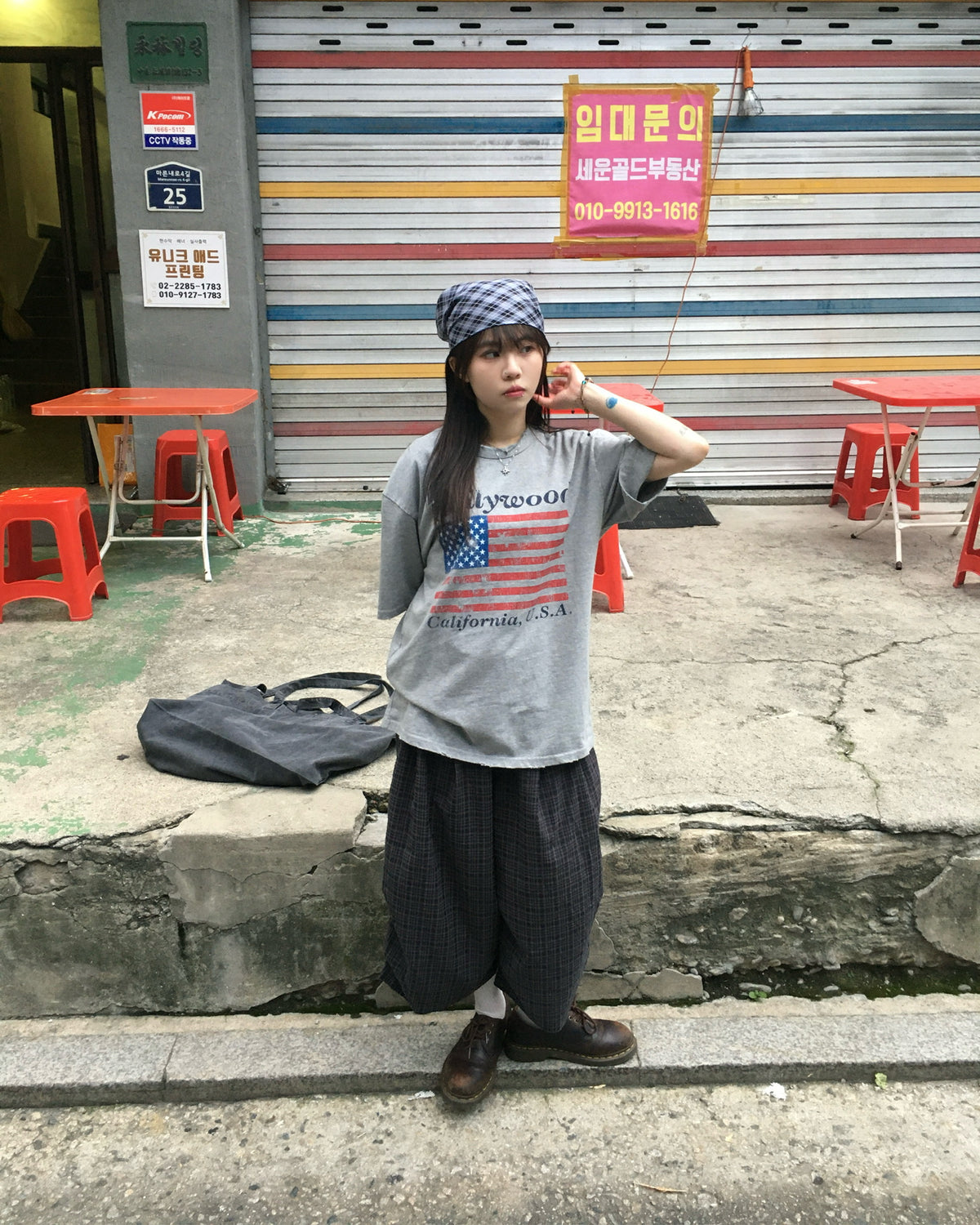 pie checked half pants (black) (women wear)